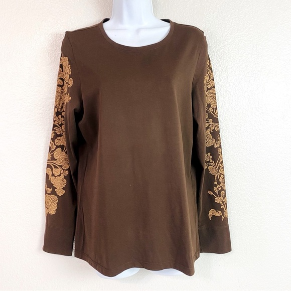 Peruvian Connection Tops - Peruvian Collection Brown Pima Cotton Long Sleeve Tee Shirt Size L